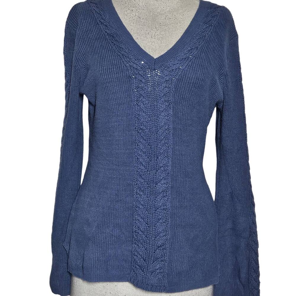 Blue V Neck Bell Sleeve Sweater Size Medium